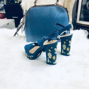 5🌟CLEARANCE Faux Denim Gold Floral Embroidery Chu